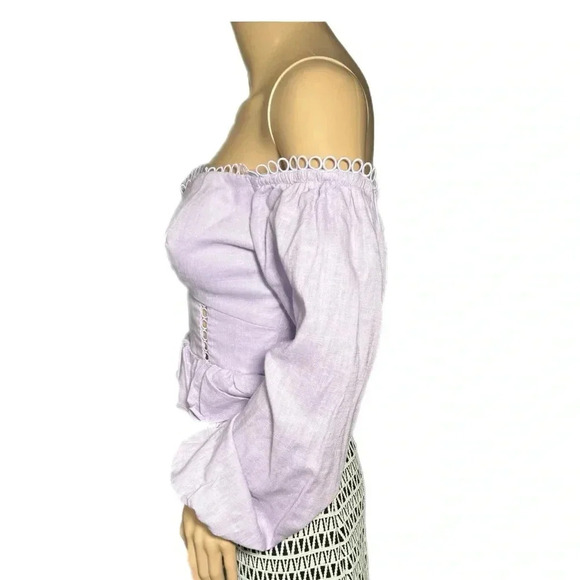 NWT Express Top Off The Shoulder Ruffle Corset Blouse Linen Blend Purple XS - Picture 6 of 11